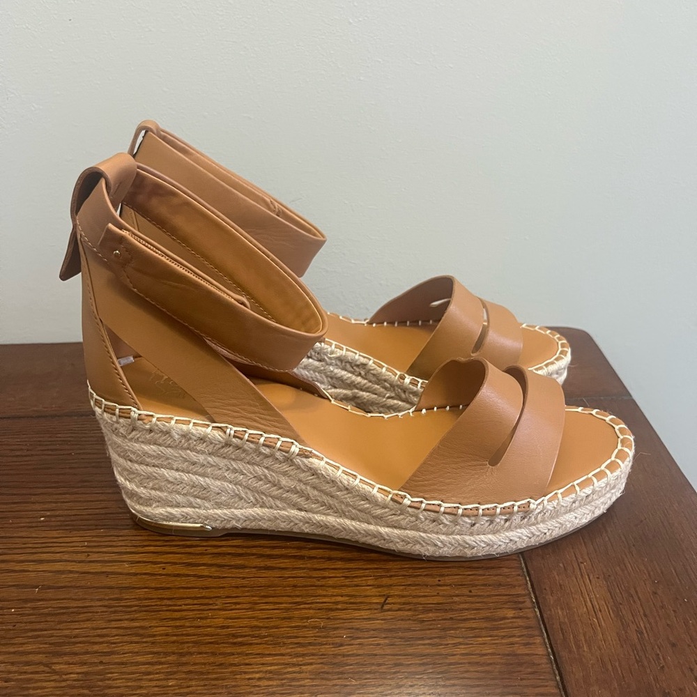 Franco Sarto Women's Callia Leather Ankle Strap Wedge Sandals Cognac NEW - Picture 4 of 7